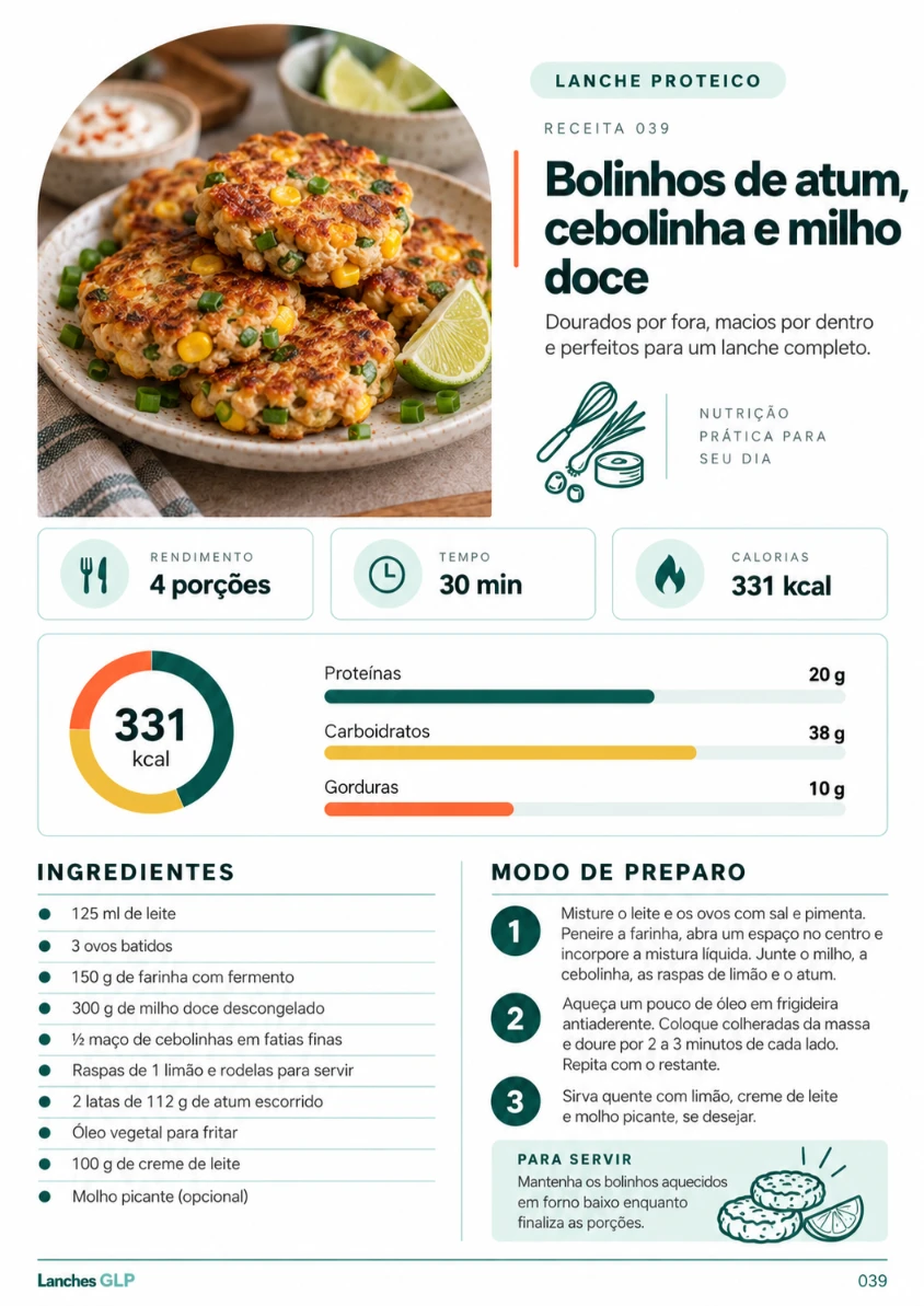 Página de receita dos Lanches GLP